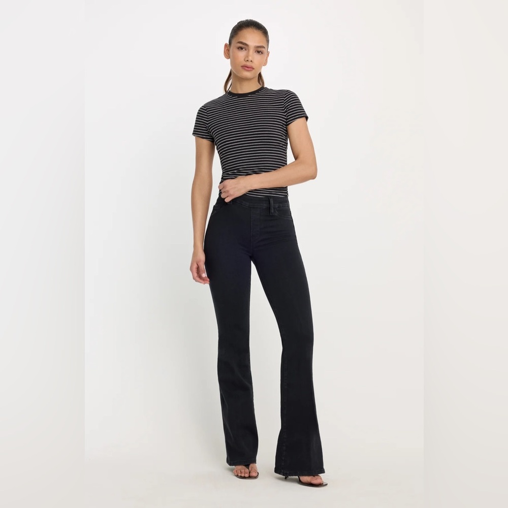 NWT Good American Black Pull On Flare Jeans Sz L